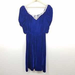 Vtg 80s Gunnie Sax by Jessica Mcclintock Velvet Royal Blue Lace Collar Dress